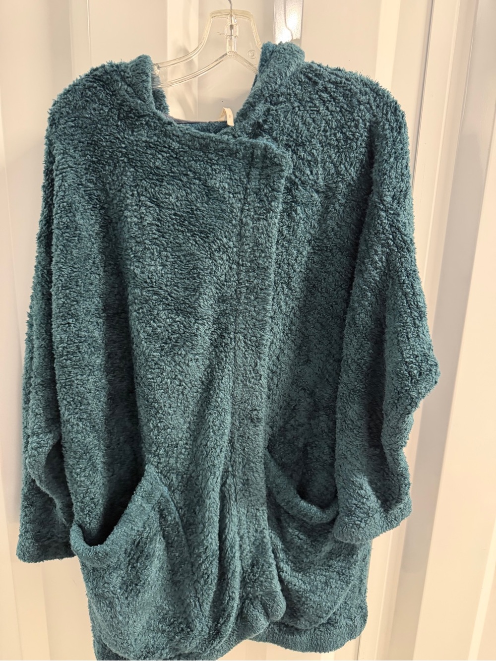 Free People Small Teal Teddy Boucle Hooded Cardigan Oversized Boho